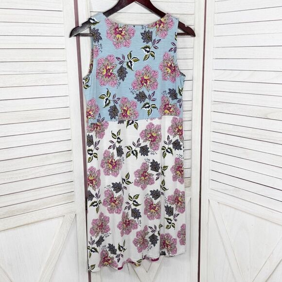 J. Jill Floral Colorblock Knit Sleeveless Shift Dress Blue Pink Petite XS - Picture 9 of 13
